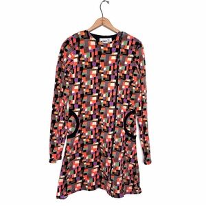 Animated Closet A-line Geometric Print Front Zipper Hooded Jacket Dress L